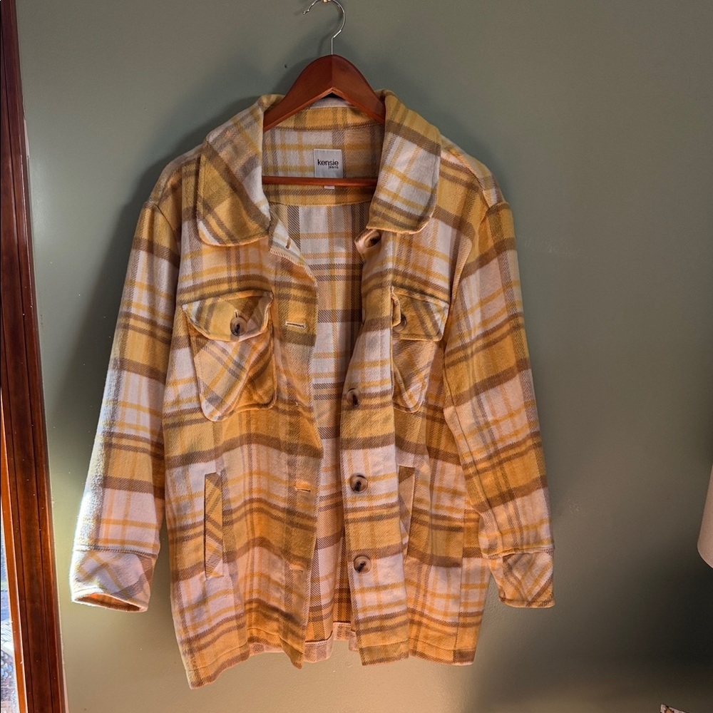 Kensie Yellow Plaid Shirt Jacket